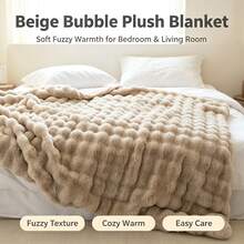 1pc Faux Rabbit Fur Bubble Fleece Thickened Warm Blanket, Fluffy Bubble Plush, Cozy Wrap-Around Warmth, Soft Skin-Friendly Touch, Breathable For Relaxing Lying Down, Suitable For Home Couples, Cold-Sensitive People, Leisure Homebodies - Khaki - View 3