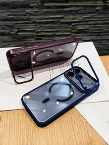 Minimalist Magnetic Clear Phone Case For IPhone 17 Air 16 15 14 Plus 13 12 11 Pro Max, Camera Kickstand Protective Cover - Cherry Red - View 6