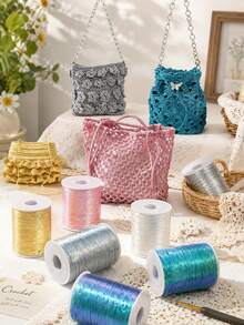 1 Roll Iridescent Sparkle Crochet Thread, 80g Shiny Metallic Crochet Yarn For Hand Knitting, DIY Macrame Braiding Craft String For Bag Making - 80g - View 1