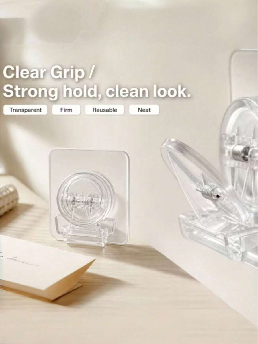 Transparent Self-Adhesive Wall-Mounted Spring Clips, No-Drill Strong Adhesive Wall Clips, Reusable Multi-Function Clips, Suitable For Snack Bags, Towels, Notes, Kitchen Bathroom Home Storage - Multicolor - View 1