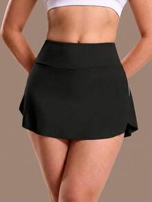Deybera Plus Size Women's High Waist Flared Skort, Color Block Striped Sports Skort, Built-In Shorts, Side Pockets, Suitable For Tennis, Golf And Daily Wear - Multicolor - View 2