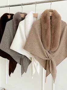 1pc Women's Solid Color Faux Fur Triangle Knit Warm Decorative Party Style Elegant Triangle Shawl Suitable For Shopping, Outings, Skiing, Autumn/Winter - Multicolor - View 3