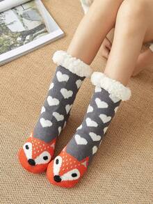 1 Pair Women's Fuzzy Socks, Thick Fleece Mid-Calf Socks, Christmas Gift For Women In Autumn And Winter - Orange - View 3
