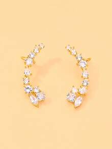 outingfit 1 Pair New Luxury Zirconia Ear Cuff Earrings, One-Piece Design With Rhinestone Studs - Gold - View 9
