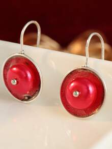 Gmzalx Vintage Red Oil Drop Round Long Ear Hook, Elegant Women's Earrings, Versatile For Commute, Date, Party - Two-color - View 8