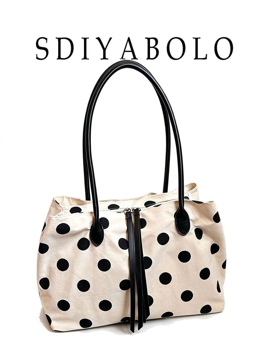 Large Capacity Women's Fashion Nylon Canvas Handbag, Mommy Commuter Shoulder Tote Bag - White - View 1