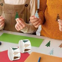 510pcs Christmas Tree Holographic Stickers, 5 Colors Green & Brown, Christmas Bohemian Style Tree Self-Adhesive Label Decals, Suitable For Home Party, Handmade Envelopes, Scrapbooking Supplies - Multicolor - View 1