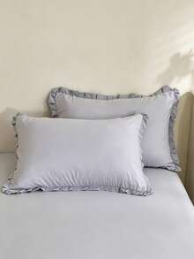 Girl Style Lace Trim Skin-Friendly Soft Comfortable 3 Pieces Duvet Cover Set, Suitable For Bedroom And Guest Room - Light Grey - View 6