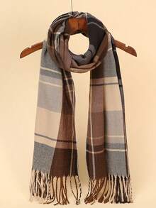 1pc Men Plaid Scarf For Autumn/Winter, Versatile, Warm And Simple Design Men Accessories Men Scarves - Coffee Brown - View 3