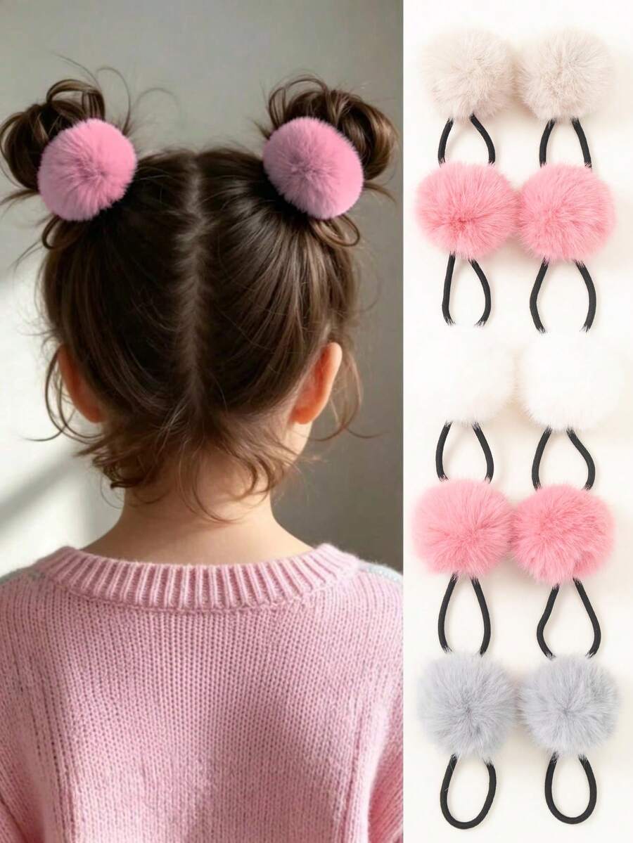 10pcs Pink/White Fluffy Large Pom Pom Hair Scrunchies Simple Braided Hair Clips Hair Accessories For Daily Use - Multicolor - View 1