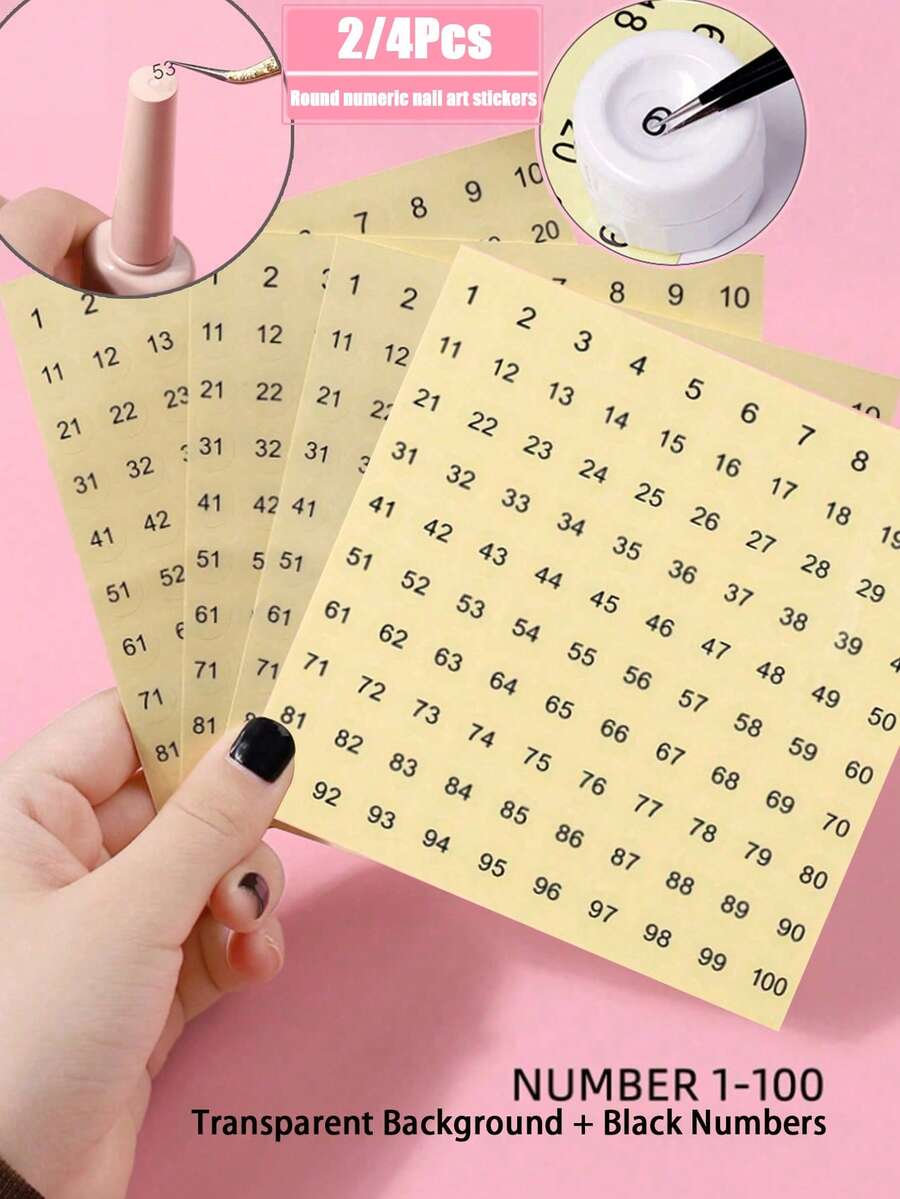 2/4入透明圓形數字美甲貼紙，指甲油凝膠色紙標籤，適合美甲DIY，美容用品，適用於居家美甲沙龍 - 彩色 - 查看 1