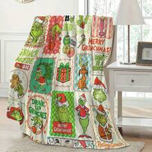The Grinch 5pcs Christmas Print Flannel Blanket, Soft Fleece Sofa Throw, Holiday Home Decor Blanket - Multi-color - View 3