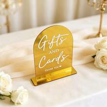 Pale Yellow Acrylic Cards And Gifts Tabletop Sign, Luxury Arched Wedding Guest Sign-In Stand With Base For Stable Display, Suitable For Wedding Banquet Party, Engagement Ceremony Gift Area Direction, Wedding Scene Decoration Sign - A - View 9