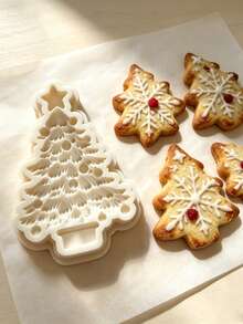 Christmas Snowman Tree Silicone Mold 2-Pcs, Candy Mold Fondant Mold Cake Decorating Tool Baking Tray, Easy-Release DIY Mold For Fondant Baking Clay Crafts, Reusable Kitchen Baking Supplies - Beige - View 8