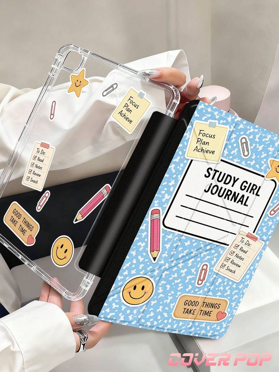 1 Pc Cow Print&Sticker Pattern Notebook Tablet Case & Kindle E-Book Case Compatible With IPad 10th Generation, 10.2/Mini6/Mini7/9.7 Inches, Compatible With Samsung Galaxy Tab A9 Plus, Kindle (11th Generation-2024 Release)(6 Inch), Kindle Paperwhite 12th Gen 2024, Great Holiday Gift, Stylish And Simple Pattern.