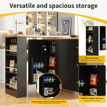 360 °   Swivelling Dining Table (138-209 X 39 X 106) On Castors, Bar Table, Black, With Three Drawers And Snack Rack, Multifunctional Storage Island, Suitable Kitchen And Living Room. - Black + MDF - View 8