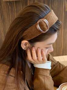 1pc Brown Round Buckle Headband, Suitable For Daily Commute, Date, Autumn/Winter Outfit - Multicolor - View 6