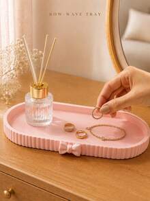 1PC Bowknot Wavy Pattern Multi-Functional Storage Organizer Tray - Tableware Storage Tray, Desktop Organizer (Suitable For Storing Tableware, Straws, Tea Bags, Pens, Remote Controls); Compact And Space-Saving, Suitable For Kitchen, Office, Living Room - Multicolor - View 1
