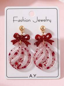 European & American Christmas Shiny Bowknot Colorful Light Design Fashion Jewelry Earrings, Perfect Gift For Parties And Gatherings - Red - View 1