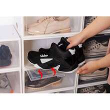 1pc White Side Opening Shoe Storage Box, Stackable Clear Plastic Sneaker Organizer, Dust‑Proof Shoe Display Case, Easy Assembly Space‑Saving Shoe Container For Sneakers Footwear Home Closet Organization - Multicolor - View 5