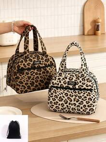 1pc Insulated Lunch Bag, Leopard Print And Polka Dot Fabric, Portable Thermal Lunch Tote, Practical Kitchen Accessory, Suitable For Office Commute, School, Outdoor Picnic, Food And Lunch Box Storage - Multiple Colors and Styles - View 11