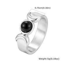1pc Minimalist Vintage Stainless Steel Black Agate Ring For Men, Unique Daily Gift - Silver - View 6