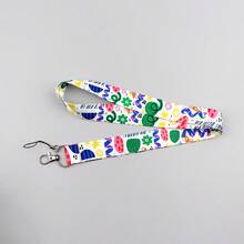 1 Piece Cute Abstract Geometric Print Lanyard Card Holder, Colorful Flower Ribbon Lanyard Accessories, Keychain ID Badge Card Holder Lanyard - Multicolor - View 9