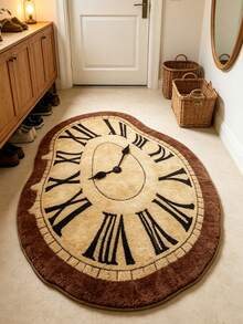 1pc Brown Asymmetrical Clock Design Decorative Rug, Autumn/Winter Bedroom Decor, Small Rug, Carpet, Home Decor, Living Room Rug, Living Room Small Rug, Bedroom Rug, Living Room Home Decor - Multicolor - View 3