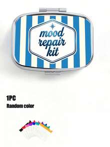 2D Flat Printing, Vintage Yellow And White Striped Creative Mood Slogan Pattern Square Small Pillbox, Two-Compartment Portable Storage Case, Pocket-Sized Container For Small Items, Accessories, Medicine, And Vitamins, Only Empty Bag - Multicolor - View 15
