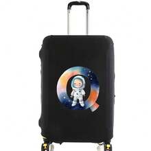 Elastic Luggage Cover, Cute Astronaut Galaxy Initial Print, Black Scratch-Resistant Luggage Protector, Travel Accessory, Luggage Not Included - Black - View 29