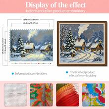 1pc Exquisite Winter Snow Scene Cottage Cross Stitch Full Material Kit 11CT 55*40cm Handmade DIY Clear Printed Nordic Landscape Home Wall Decor Painting Stress Relief Craft Gift - Multicolor - View 8
