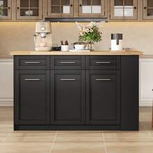 Kitchen Island With Extendable Dining Table, Large Storage Cabinet With Drawers And Adjustable Shelves, Rolling And Stationary Kitchen Island Dining, Marble Effect Countertop, 150x90x90cm - 1 - View 11