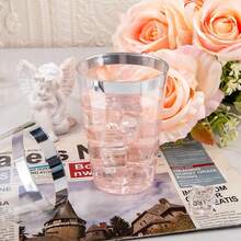 10pcs Silver Cups, 6.76oz Clear Cups With Silver Trim, Silver Beer Cups, Hard Cups For Party, Premium Silver Rimmed Cups, Perfect For Weddings And Parties - Silver - View 5