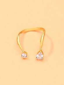 outingfit 1pc Elegant Minimalist Open Ring, Teardrop Adjustable Women's Personalized Ring, Suitable For Dating, Party, Wedding, Gift - Water Drop - View 2