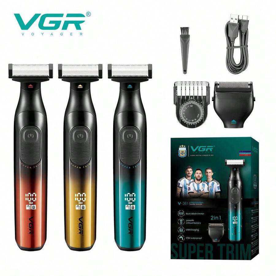 VGR Beard Shaver Professional IPX6 Waterproof Beard Shaver 2 In 1 Digital Display Shaver USB Rechargeable Shaver Reciprocating Best Electric Razor Portable Shaving Machine For Men V-361 - Multicolor - View 1