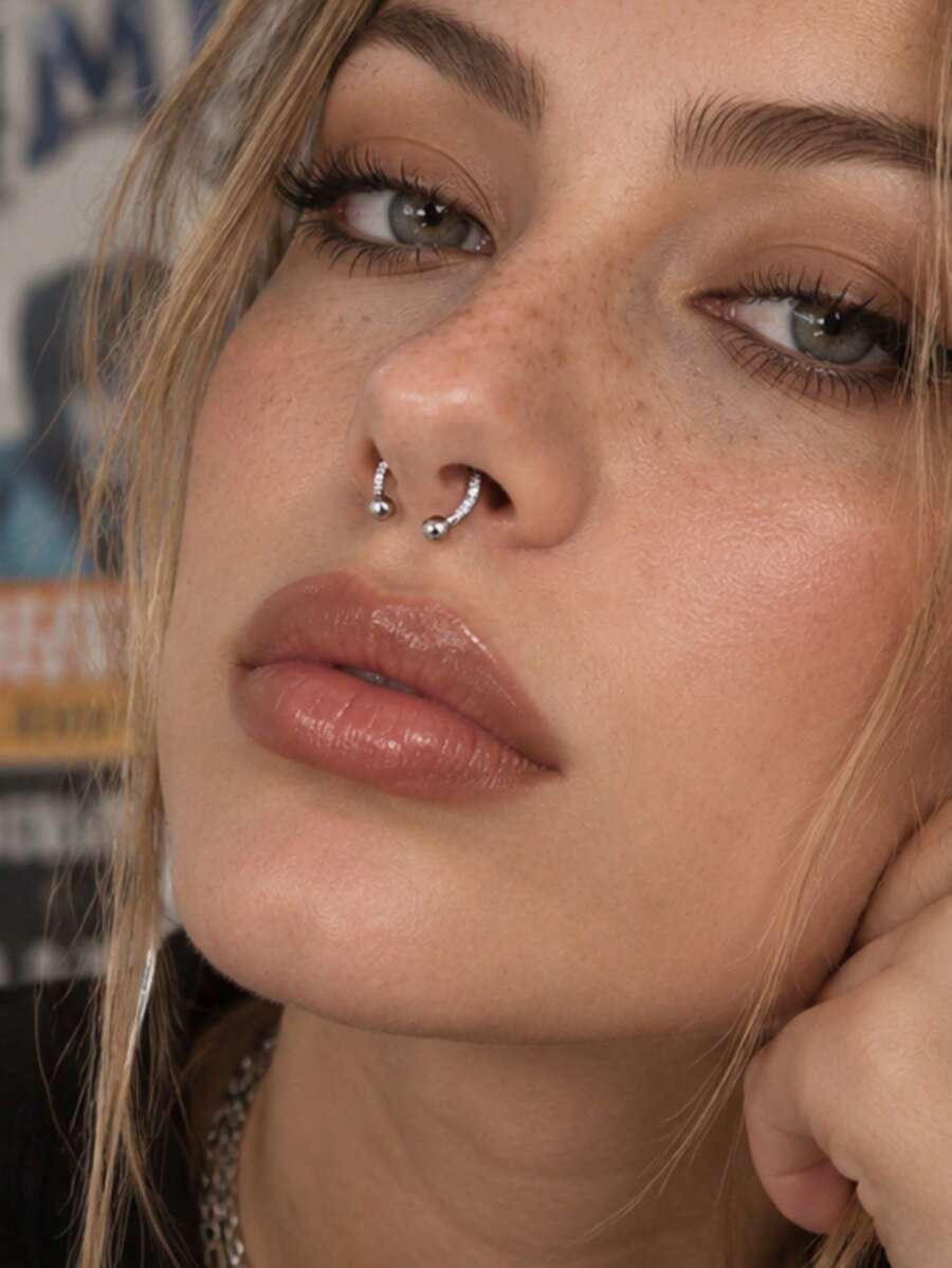 1pc Minimalist Personalized Versatile Stainless Steel Rhinestone Nose Stud Ear Cartilage Stud Multi-Purpose Body Piercing Jewelry Suitable For Men And Women - Multicolor - View 1