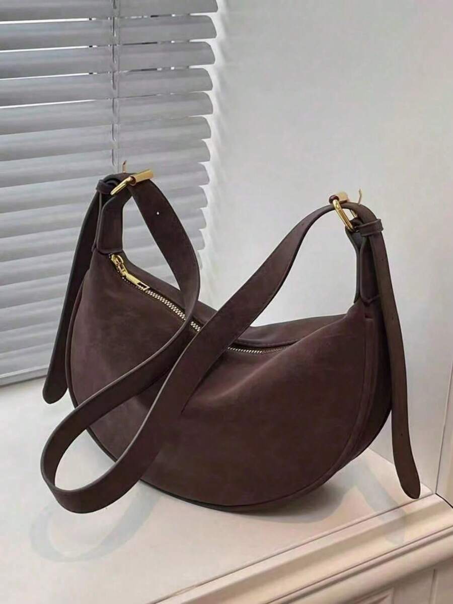 1 buah Tas Bahu Minimalis Warna Polos untuk Wanita, Bahan Kulit PU, Cocok untuk Kencan, Belanja, dan Acara Lainnya - Coklat - View 1