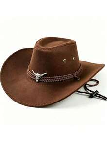 1pc Unisex Western Cowboy Hat Sun Protection Jazz Hat British Style Summer Sun Hat Suitable For Outdoor Activities Horse Riding Party Photography - Silver Bull Three-rope Cowboy Hat - View 7