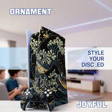Vintage Art Wave Pattern Protective Stickers Compatible With PS5 Disc Edition, Full Set Console & Dual Controllers Skin, Waterproof Scratch-Resistant Removable Vinyl Gaming Accessories - View 4