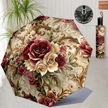 New Printed Pattern Umbrella, Elegant Printed Pattern Sun & Rain Umbrella, Outdoor Travel Sunshade Umbrella, Lightweight And Portable Dual-Use Umbrella, Nature Lover's Gift, Gift Umbrella, Decorative Umbrella - Black - View 17