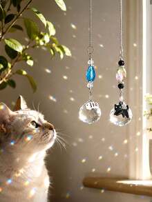 1/2pcs Cat & Fish Transparent Crystal Prism Ball Rainbow Maker Window Hanging Decor/Light Catcher, Perfect For Indoor And Outdoor Decoration - Crystal Pendant - View 1