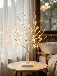 1PC White Birch Tree Lamp 24 Lights 60CM Height, USB + 3 AA Batteries Dual Power, Warm Light Desktop LED Tree Lamp, Autumn Winter Christmas New Year Bedroom Home Housewarming Party Atmosphere Decoration Ornament - Warm White - View 11