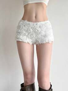 Top Dazzle Women's White Floral Mini Shorts, Glamorous Knit Fabric Straight Leg, Slight Stretch, Create Fashionable Look - White - View 5