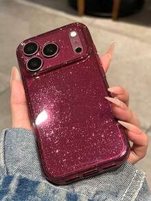 Luxury Glitter Shiny Transparent Soft Phone Case Compatible With IPhone 18 Pro Max 18 Pro Sparkling Camera Protection Shell - Plum - View 3