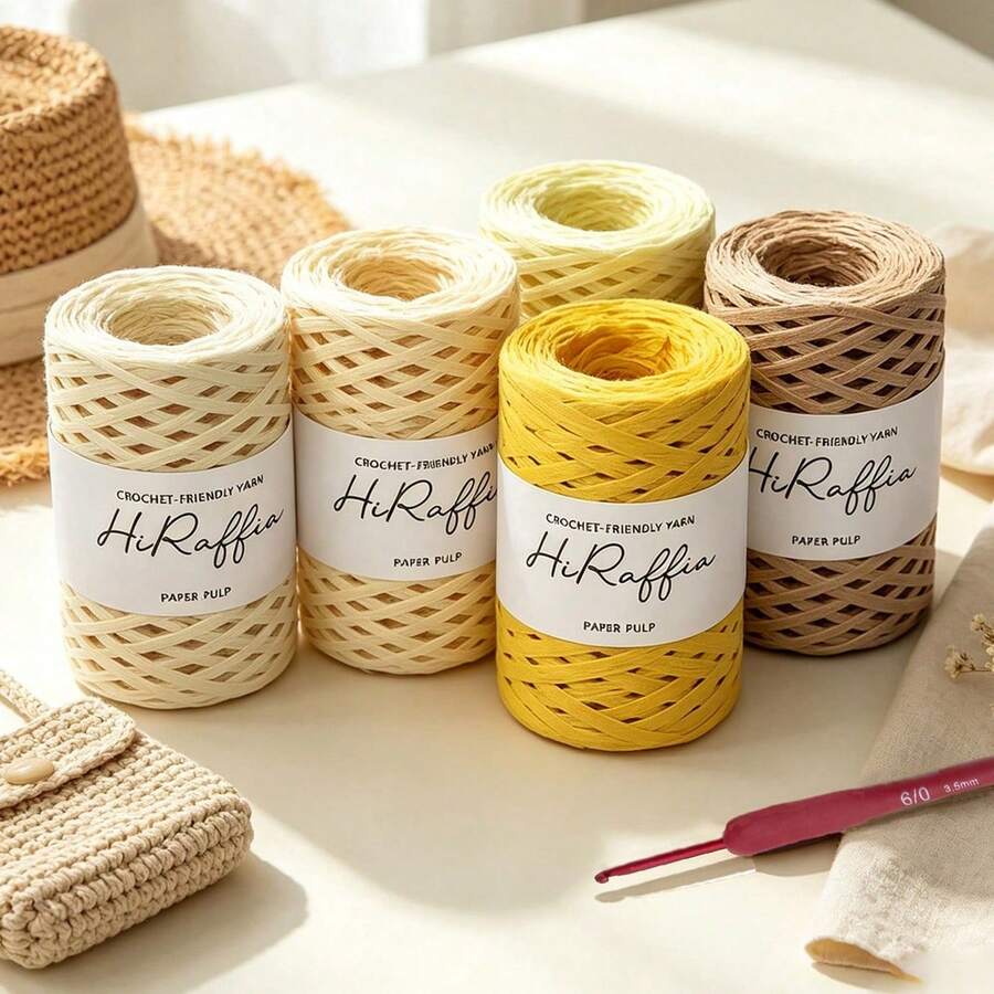 Lawkeman 5pcs Multicolor Raffia Straw Rope, 70g±5g/Pcs Colored Raffia Paper Rope Raffia Straw Yarn Weaving Line Raffia Paper Rope DIY Straw Hat Weaving Line Crochet Hat Bag Material - Multiple Styles - View 1