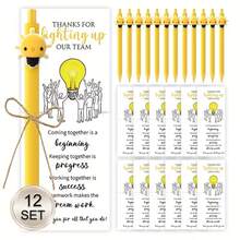 12 Employee Appreciation Pen Gift Set, Yellow Light‑Bulb Decor Retractable Pens With Inspirational Quote Cards,Inspirational Team Coworker Staff Recognition Gift,Thank You Gift For Coworkers, Volunteers, Office Staff, Team Party Favors - Multicolor - View 1