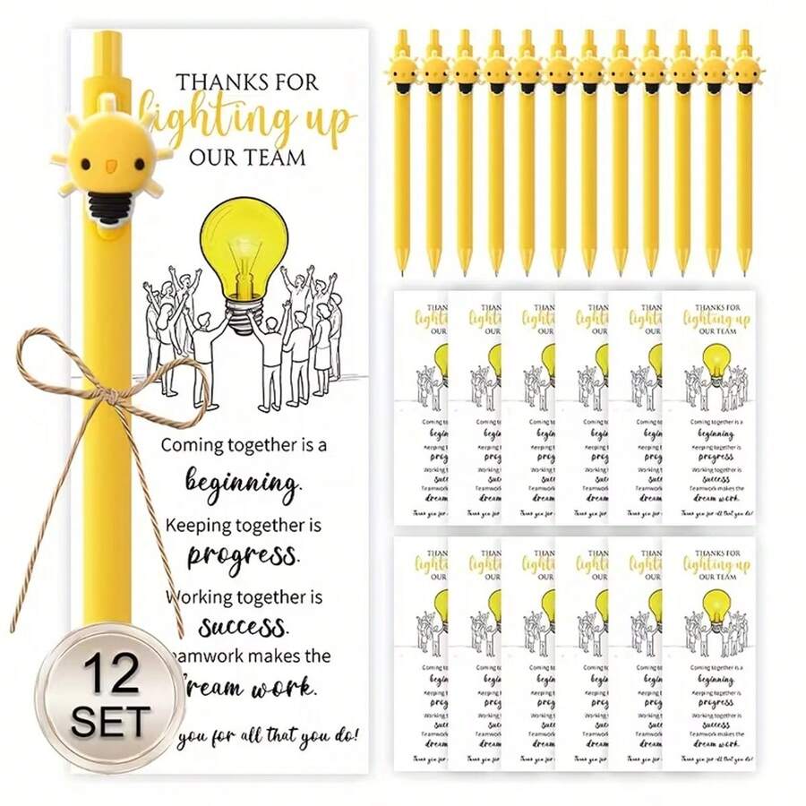 12 Employee Appreciation Pen Gift Set, Yellow Light‑Bulb Decor Retractable Pens With Inspirational Quote Cards,Inspirational Team Coworker Staff Recognition Gift,Thank You Gift For Coworkers, Volunteers, Office Staff, Team Party Favors - Multicolor - View 1
