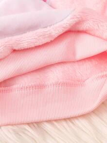 BrownBark 2pcs, Baby Girl Winter Plush 2 Pieces Sweatshirt Set, Pink Round Neck Cute Rabbit Applique Embroidered Long Sleeve Sweatshirt, Paired With Same Fabric Cuffed Pants, Soft Flannel Warm And Comfortable, Essential For Baby Girl Autumn/Winter - Pink - View 7