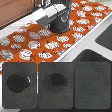 1pc Thanksgiving Pumpkin Pattern, Sink Faucet Absorbent Mat, Drainage Mat, Suitable For Kitchen, Bathroom Sink, Countertop, Drainage Mat, Diatomaceous Earth Material, Trimmable, Quick Drying Mat - Multicolor - View 10