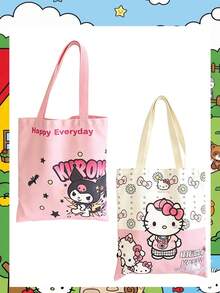 Fisher Price Sweet Macaron Color Anime Print Canvas Tote Bag, "Happy Everyday" Slogan With Stars And Daisy Pattern, Durable Wear-Resistant Fabric Shopping Style Handbag - Multicolor - View 9